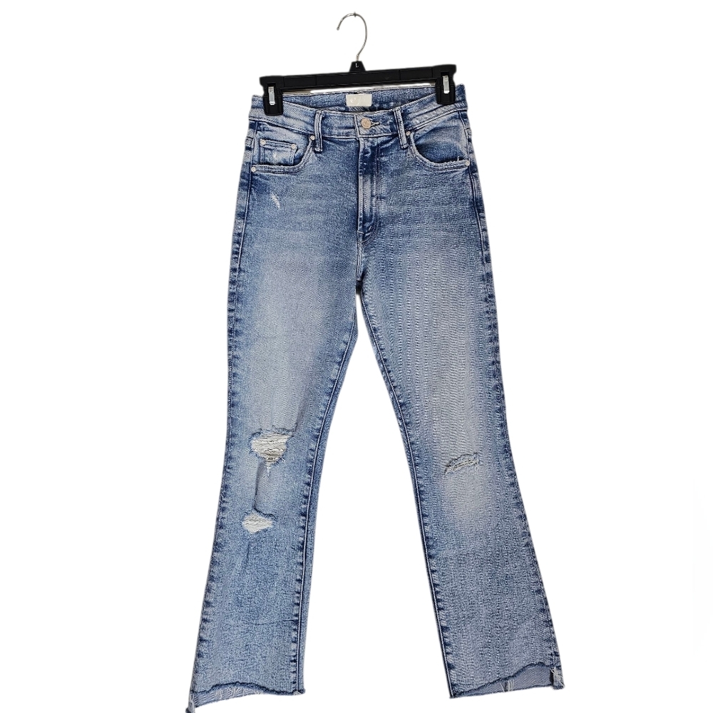 MOTHER The Insider Crop Step Fray Flare High Blue Distressed Jeans 26 Preowned